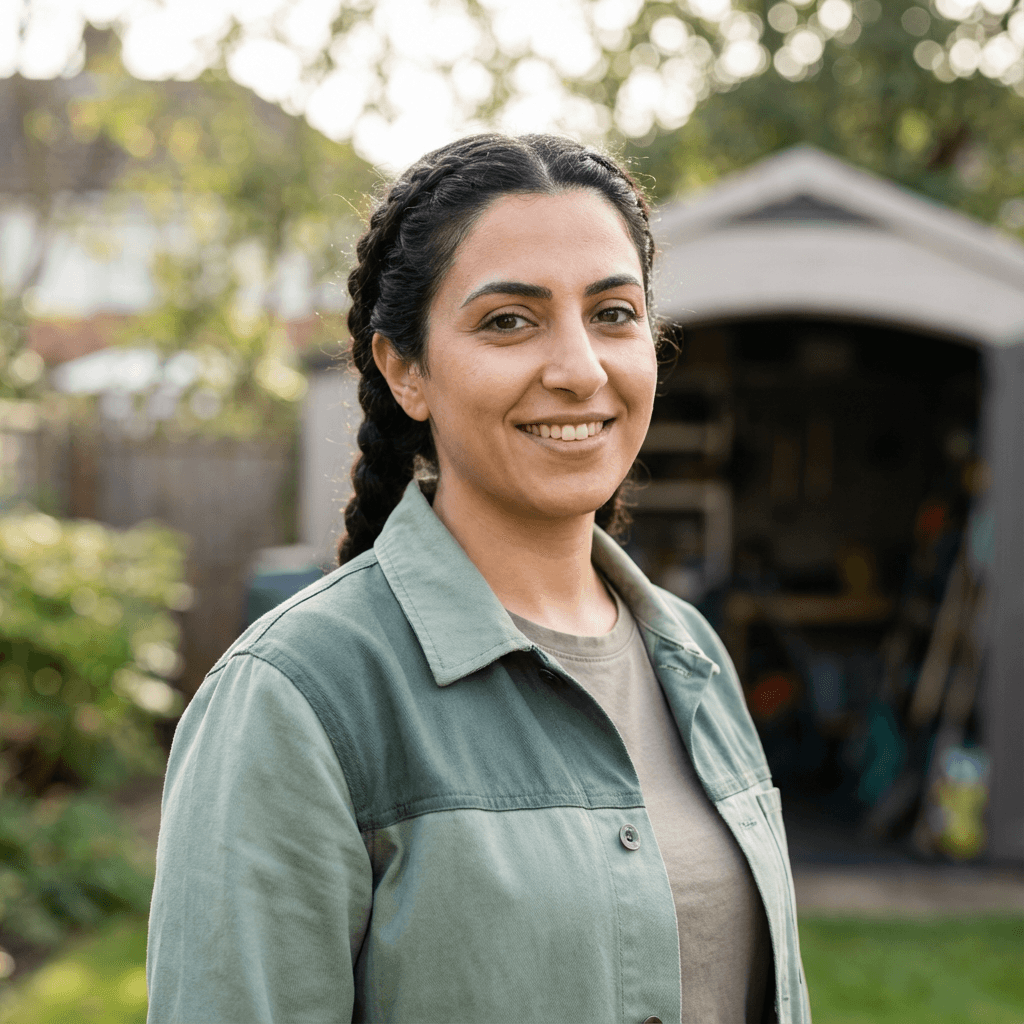 Lemira Letifova, founder of Santa Fe Auto Service, standing in a clean modern workshop
