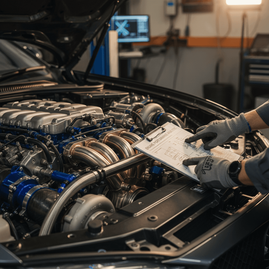 Precision engine in a clean professional workshop